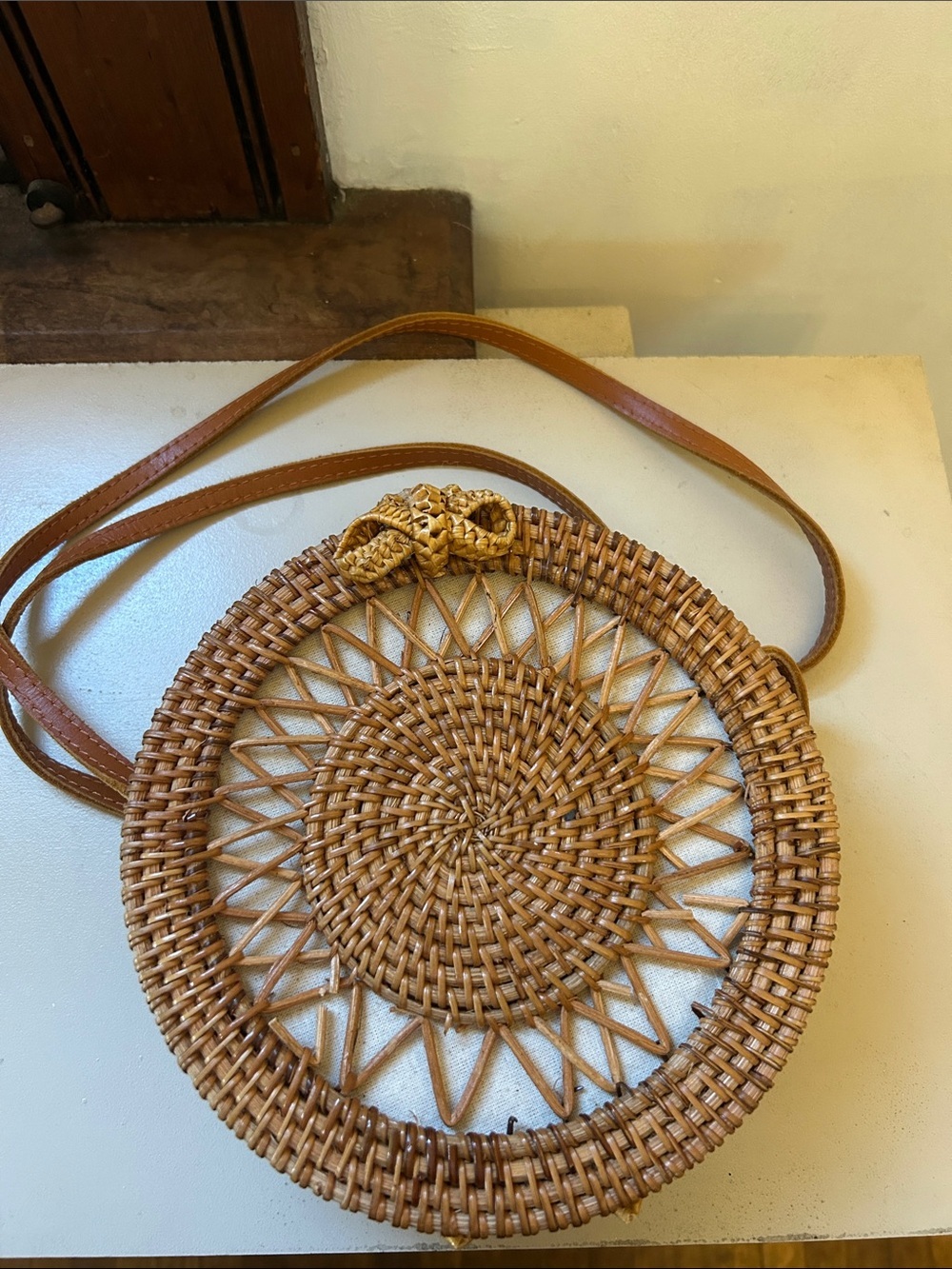 Unbranded Round Rattan Woven tan Crossbody EUC